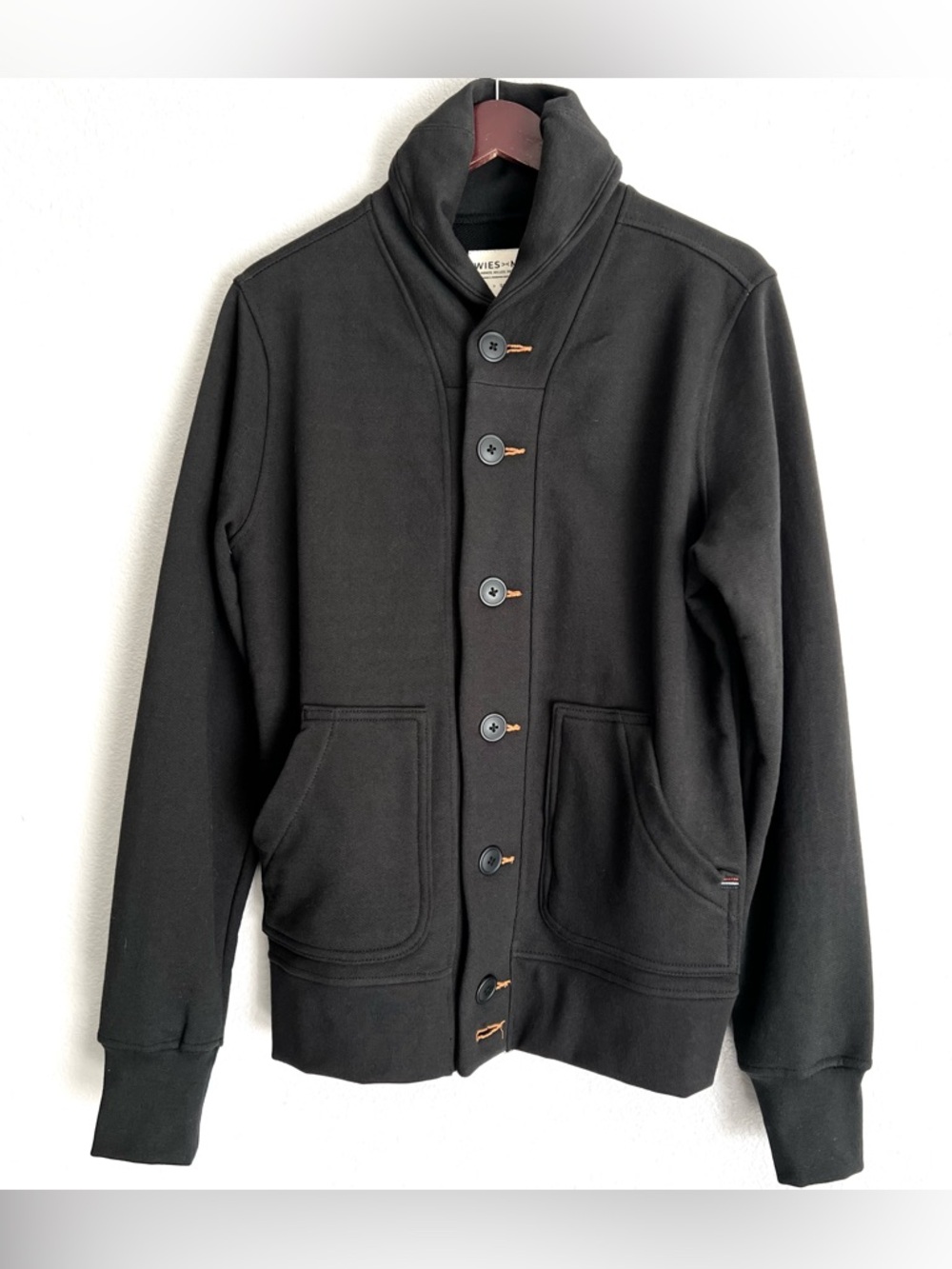 Wies Made Bodega French Terry Shawl Collar Cardigan Size Small Black